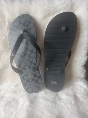 Coach Black Signature Pattern Flip Flops